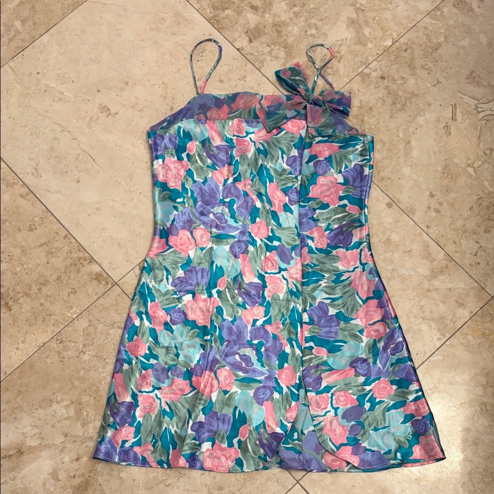 Vintage Victoria's Secret Floral Satin Dress with Bow ~ 100% Silk!